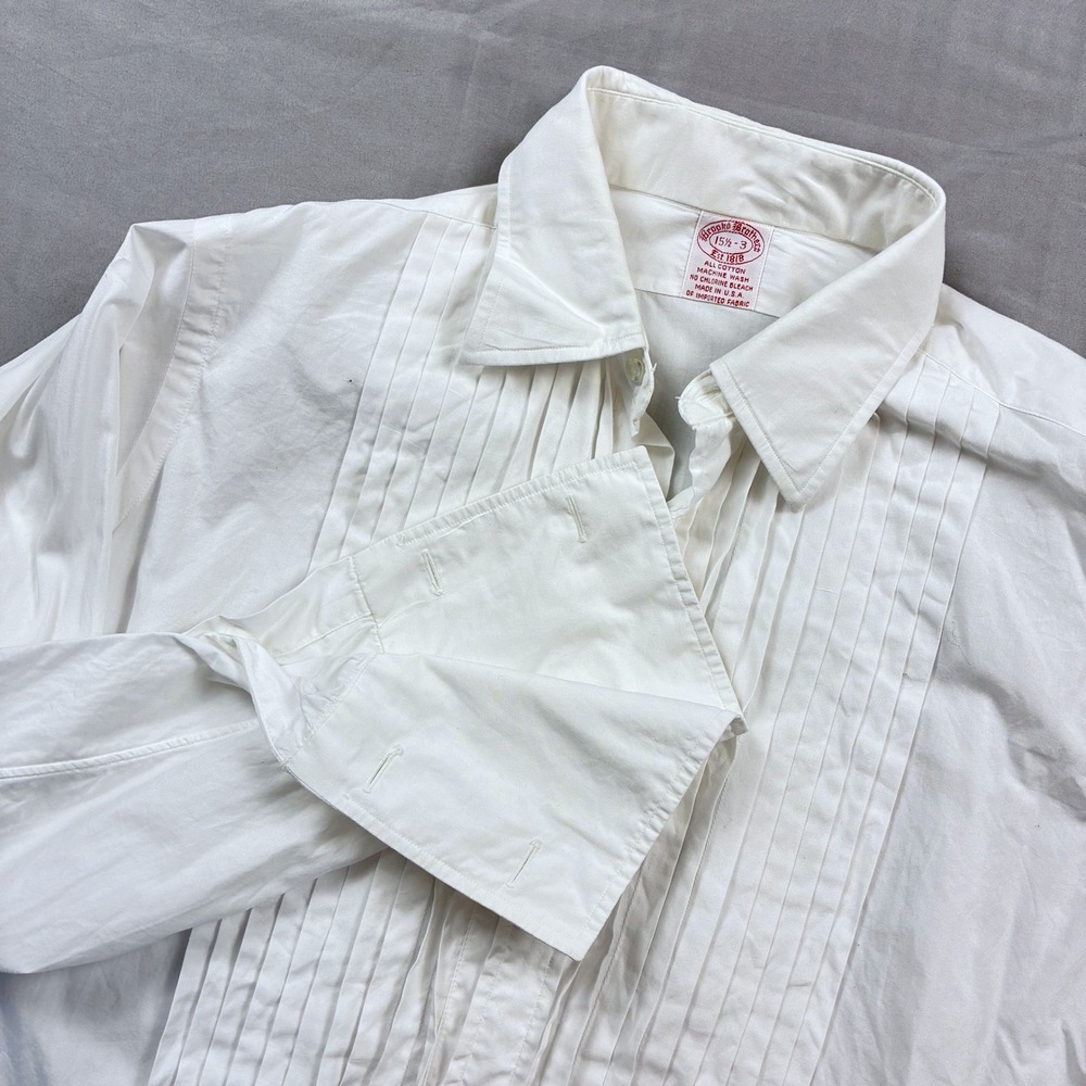 Brooks Brothers Tuxedo Shirt Mens 15.5-3 White Pleated Bib French Cuff VTG